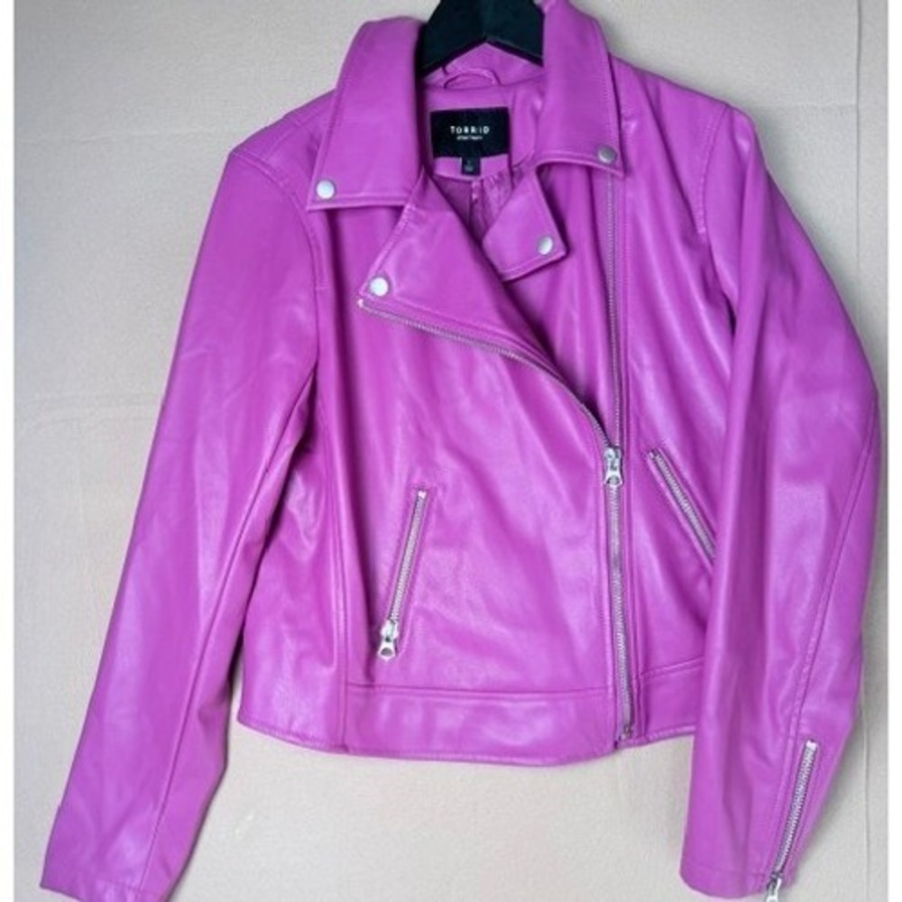 Torrid Faux Leather Moto Jacket Size 1 (XL) Pink Biker Motorcycle Zip